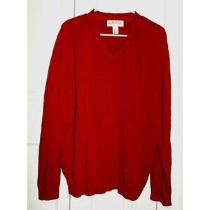 Orvis Men's L Red Cotton V-Neck Pullover Long Sleeve Sweater